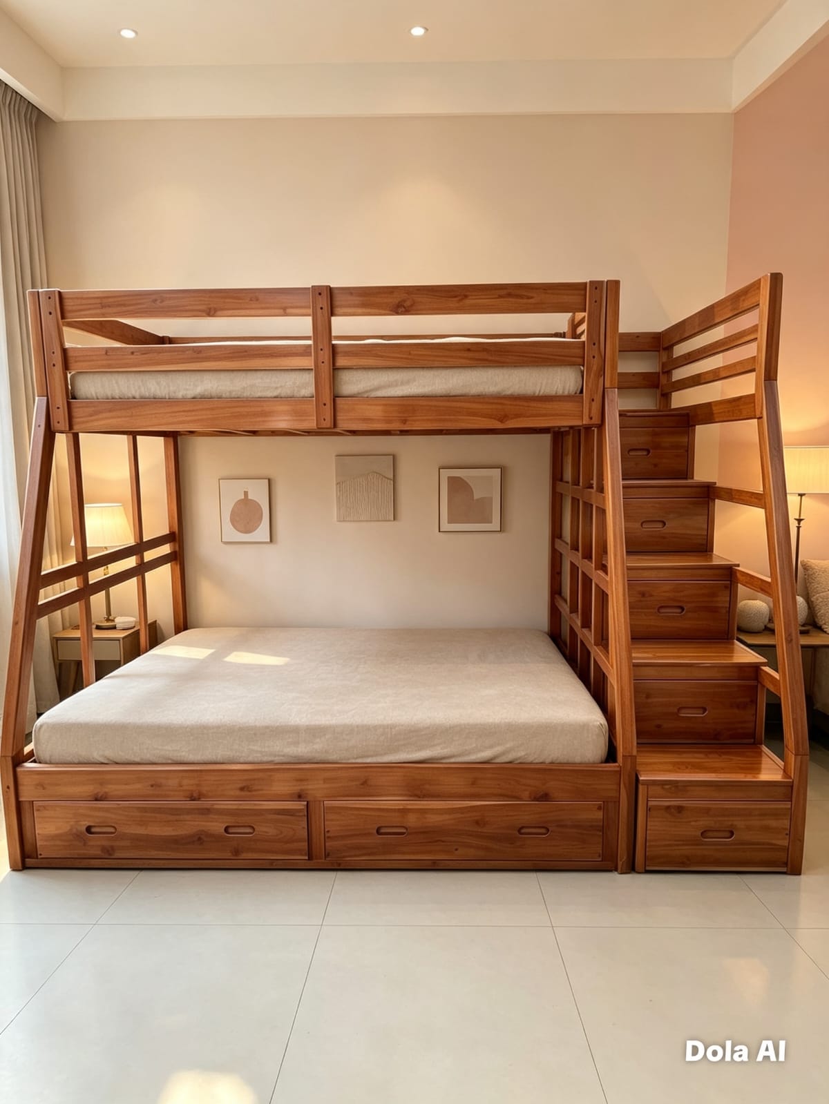 Tempat Tidur Tingkat Kayu Solid Bawah Besar (Family Bunk Bed with Drawer Storage)