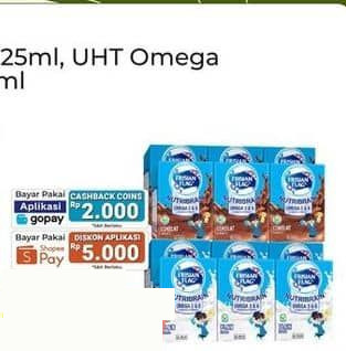 Frisian Flag per 6 pcs 110 ml UHT Milk Omega Cokelat Stroberi Plain 110 ml Cokelat, Stroberi, Plain