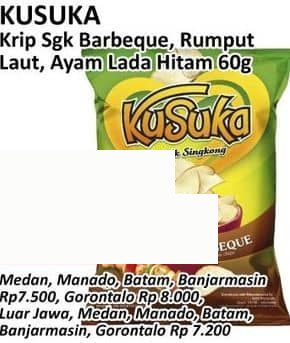 Kusuka 60 gr Keripik Singkong Barbeque Rumput Laut Ayam Lada Hitam 60 gr Ayam Lada Hitam, Rumput Laut, Barbeque