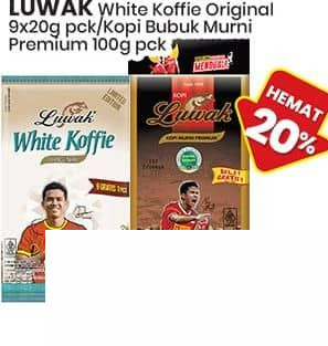 Luwak LUWAK White Koffie Original 20 gr, LUWAK Kopi Bubuk Murni Premium 100 gr