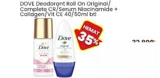 Dove 40 ml Deodorant Roll On Original Complete Care Serum Niacinamide + Collagen Vitamin CE 40 ml Complete Care, Original Nourish Smooth
