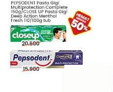 Close Up CLOSEUP Pasta Gigi Menthol Fresh 100 gr, PEPSODENT Pasta Gigi Multiprotection Complete Deep Action Menthol Fresh 150 gr