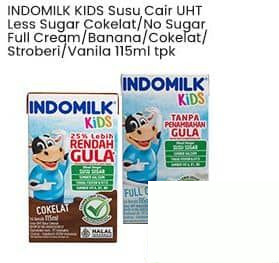 Indomilk 115 ml Susu Cair UHT Kids Less Sugar Cokelat No Sugar Full Cream Banana Cokelat Stroberi Vanilla 115 ml Less Sugar Cokelat, Less Sugar, Cokelat, Full Cream, Stroberi, Banana, Vanila