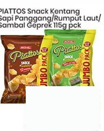 Piattos 115 gr Snack Kentang Sapi Panggang Rumput Laut Sambal Geprek 115 gr Sapi Panggang, Rumput Laut, Sambal Geprek