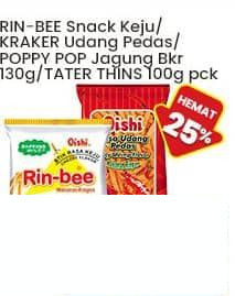 Oishi 130 gr Snack Rin-Bee Keju Kraker Udang Pedas Poppy Pop Jagung Bakar Tater Thins 130 gr Rin-Bee Keju, Kraker Udang Pedas, Poppy Pop Jagung Bakar, Tater Thins