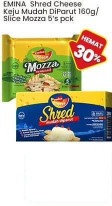 Emina EMINA Keju Mudah Diparut Shred 160 gr, EMINA Keju Slice Mozza Mozzarella 5 pcs