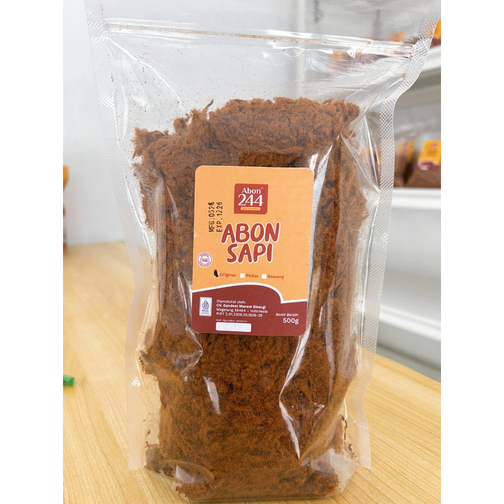 Abon244 - Abon Sapi Original, Bawang, Pedas 500gr Non MSG