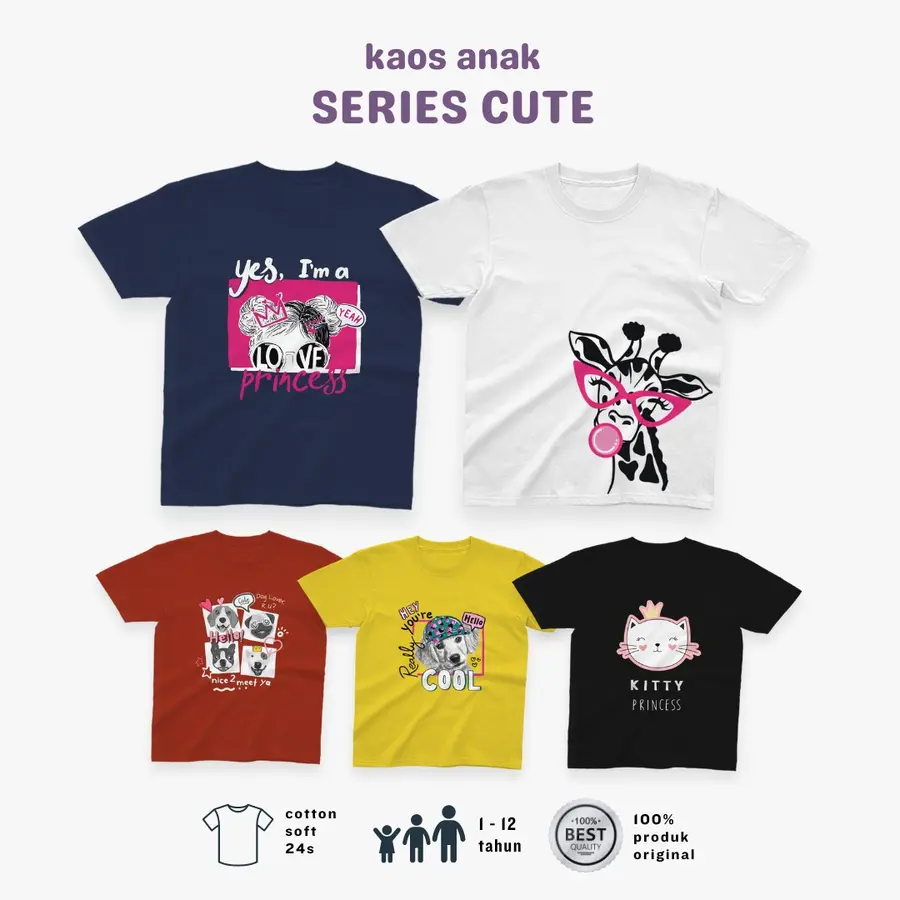 KAOS TERBARU SOFT COTTON CUTE SERIES [Varian: S / CU01 PUTIH]