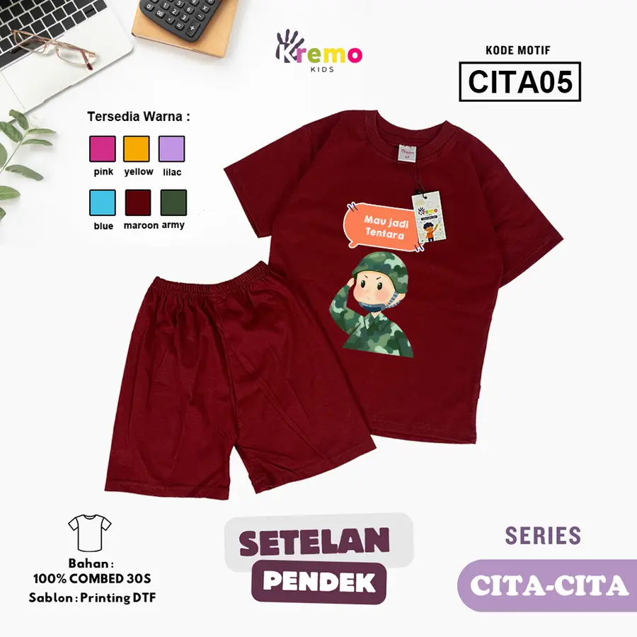 CITA05 - Setelan Kids Combed 30s Pendek [Varian: S (3-4 y) / Army]