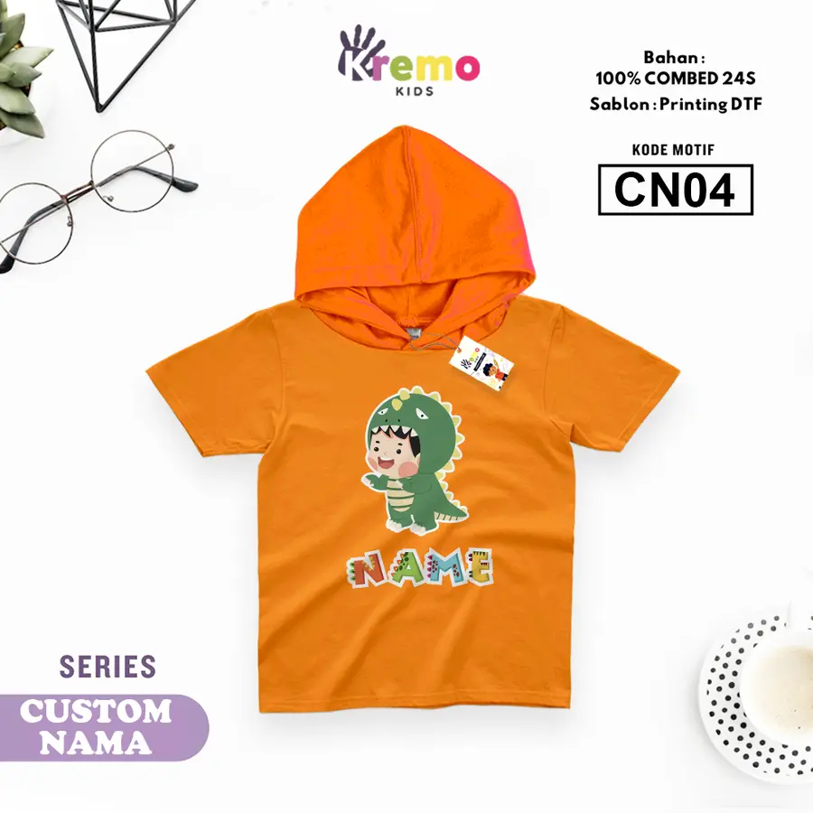 CN04 - Hoodie Kids Combed 24s Pendek (CUSTOM NAMA) [Varian: S (3-4 y) / Biru]
