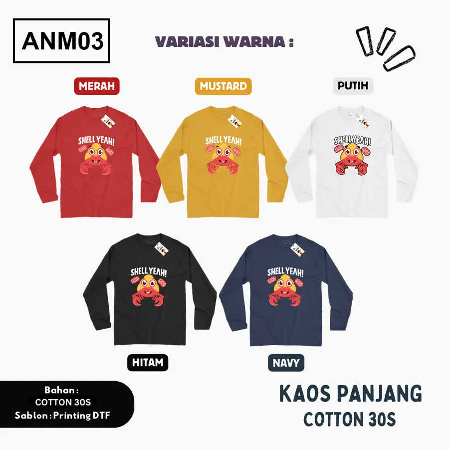 ANM03 - Kaos Kids/Junior Cotton 30s Panjang [Varian: S Kids (1-2 y) / Biru Turkish]