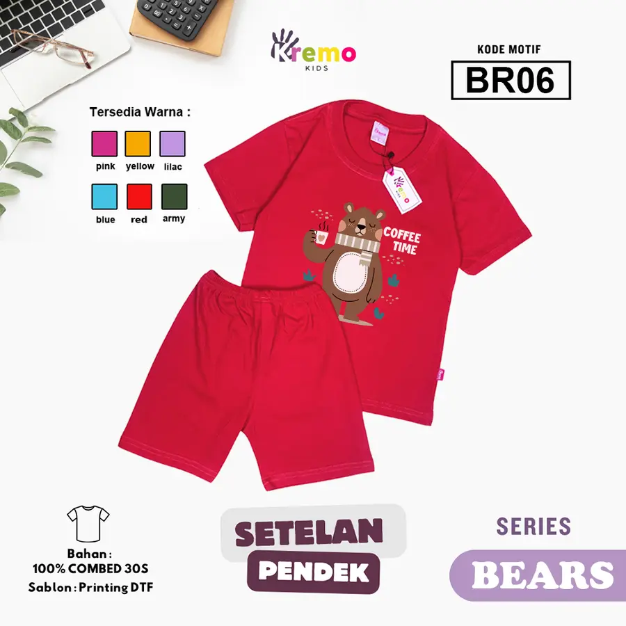 BR06 - Setelan Kids Combed 30s Pendek [Varian: S (3-4 y) / Army]