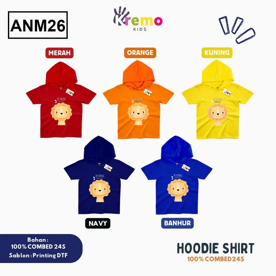 ANM26- Hoodie Kids Combed 24s Pendek [Varian: S (3-4 y) / Biru]