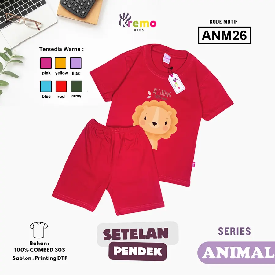 ANM26 - Setelan Kids Combed 30s Pendek [Varian: S (3-4 y) / Army]