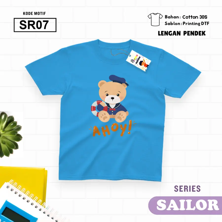 SR07 - Kaos Dewasa Cotton 30s Pendek [Varian: M / Biru Turkish]