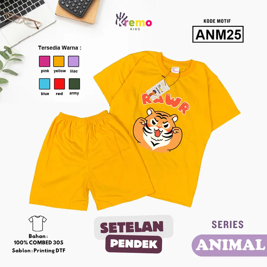 ANM25- Setelan Kids Combed 30s Pendek [Varian: S (3-4 y) / Army]