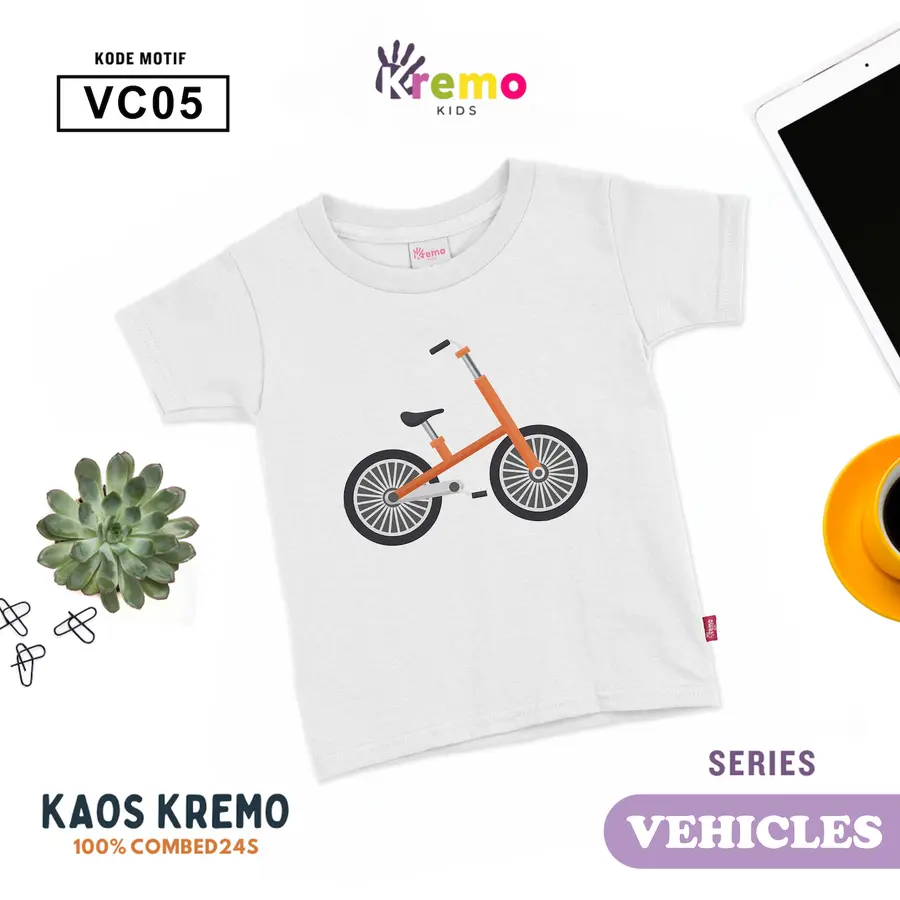 VC05 - Kaos Kids Combed 24s Pendek [Varian: S (3-4 y) / Biru]