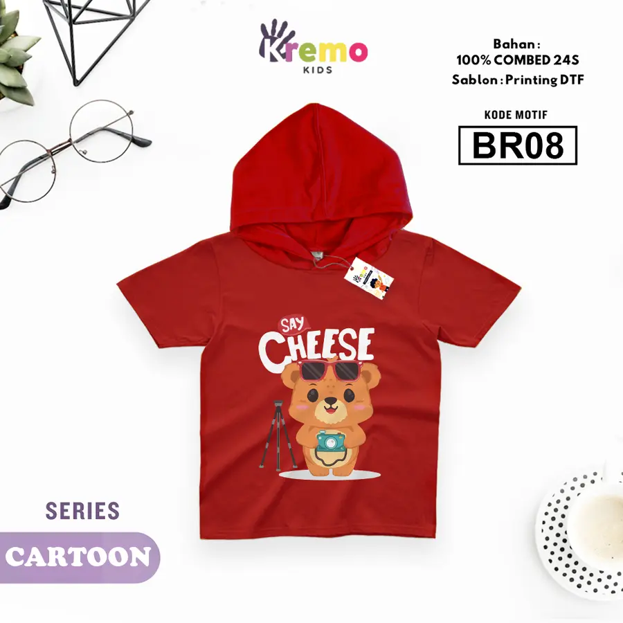 BR08 - Hoodie Kids Combed 24s Pendek [Varian: S (3-4 y) / Biru]