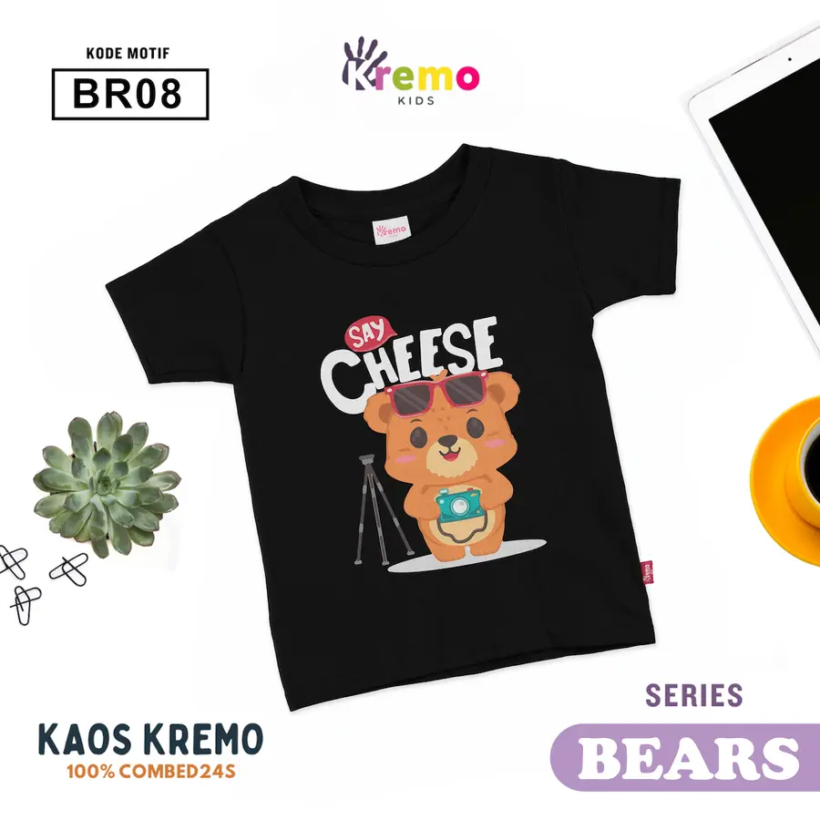 BR08 - Kaos Kids Combed 24s Pendek [Varian: S (3-4 y) / Biru]