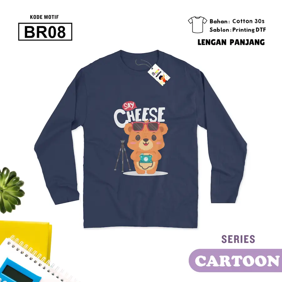 BR08 - Kaos Kids/Junior Cotton 30s Panjang [Varian: S Kids (1-2 y) / Biru Turkish]