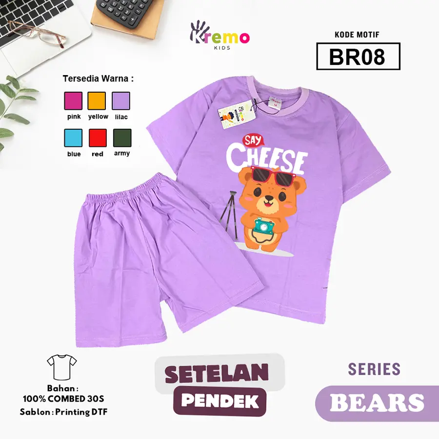 BR08 - Setelan Kids Combed 30s Pendek [Varian: S (3-4 y) / Army]