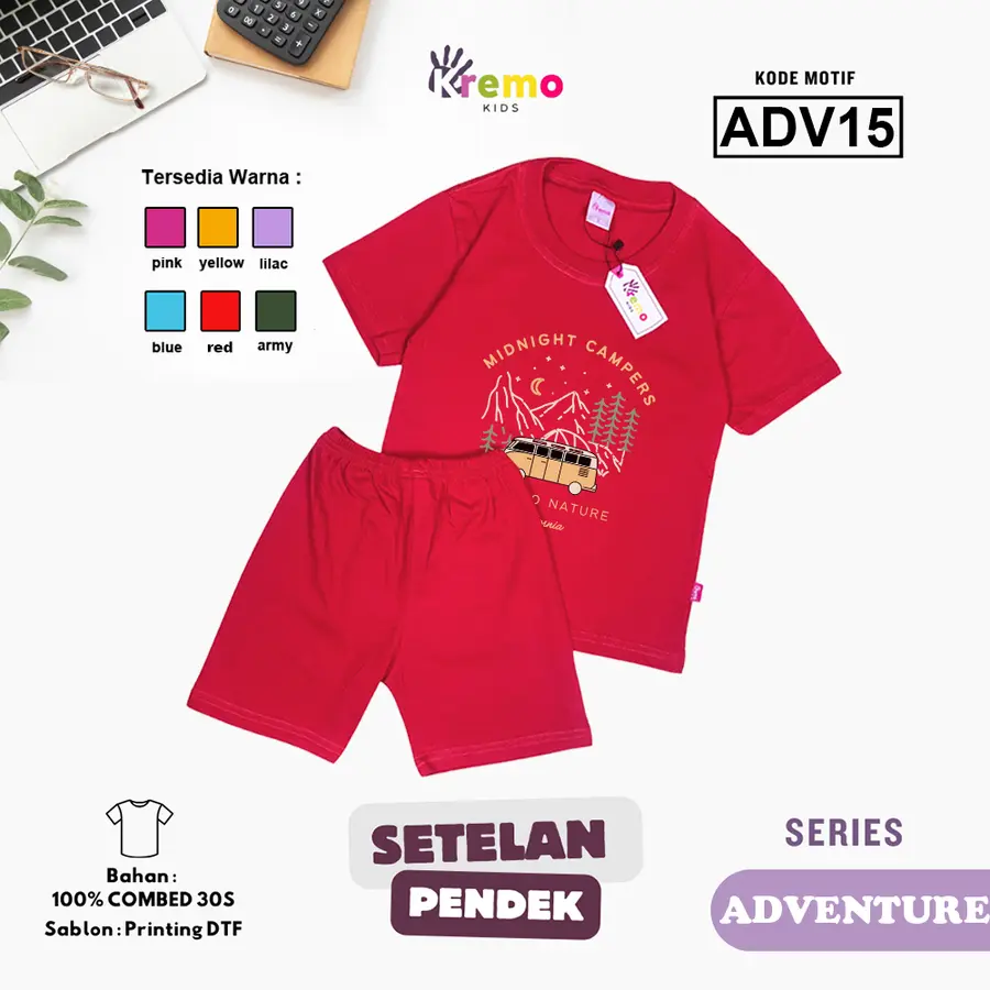 ADV15 - Setelan Kids Combed 30s Pendek [Varian: S (3-4 y) / Army]