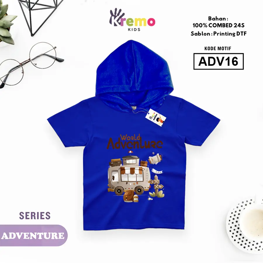 ADV16 - Hoodie Kids Combed 24s Pendek [Varian: S (3-4 y) / Biru]