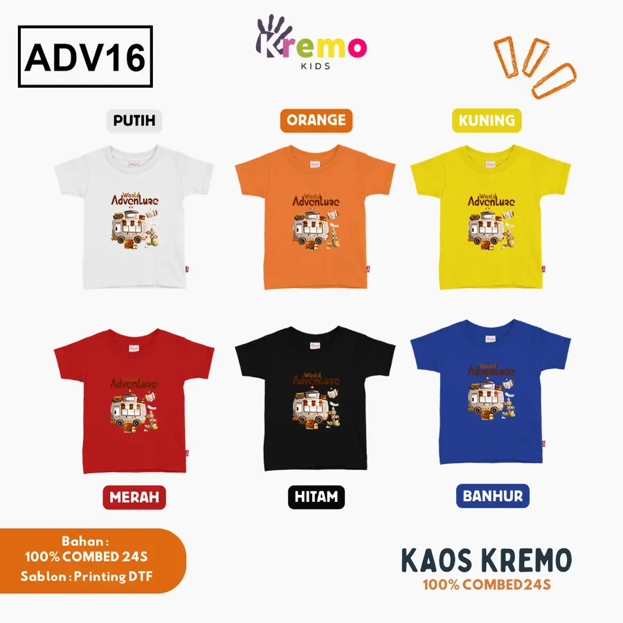 ADV16 - Kaos Kids Combed 24s Pendek [Varian: S (3-4 y) / Biru]