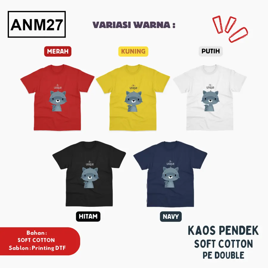 ANM27 - Kaos Kids Soft Cotton Pendek [Varian: L (5-6 y) / Hitam]