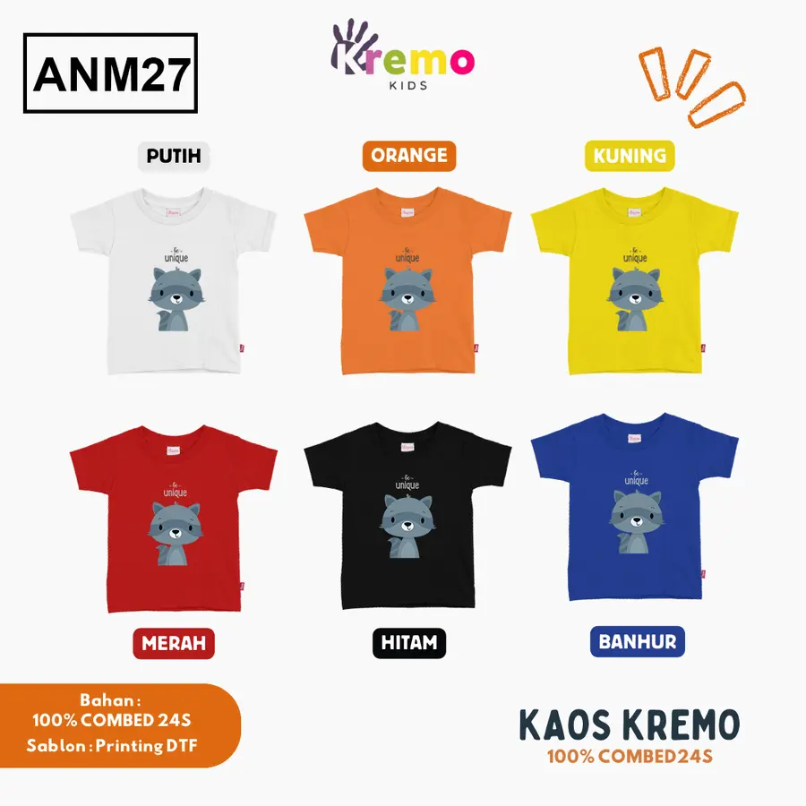 ANM27 - Kaos Kids Combed 24s Pendek [Varian: S (3-4 y) / Biru]