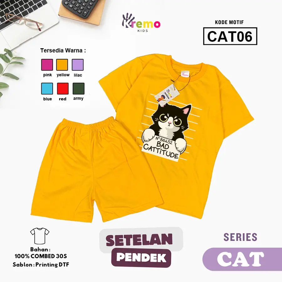 CAT06 - Setelan Kids Combed 30s Pendek [Varian: S (3-4 y) / Army]