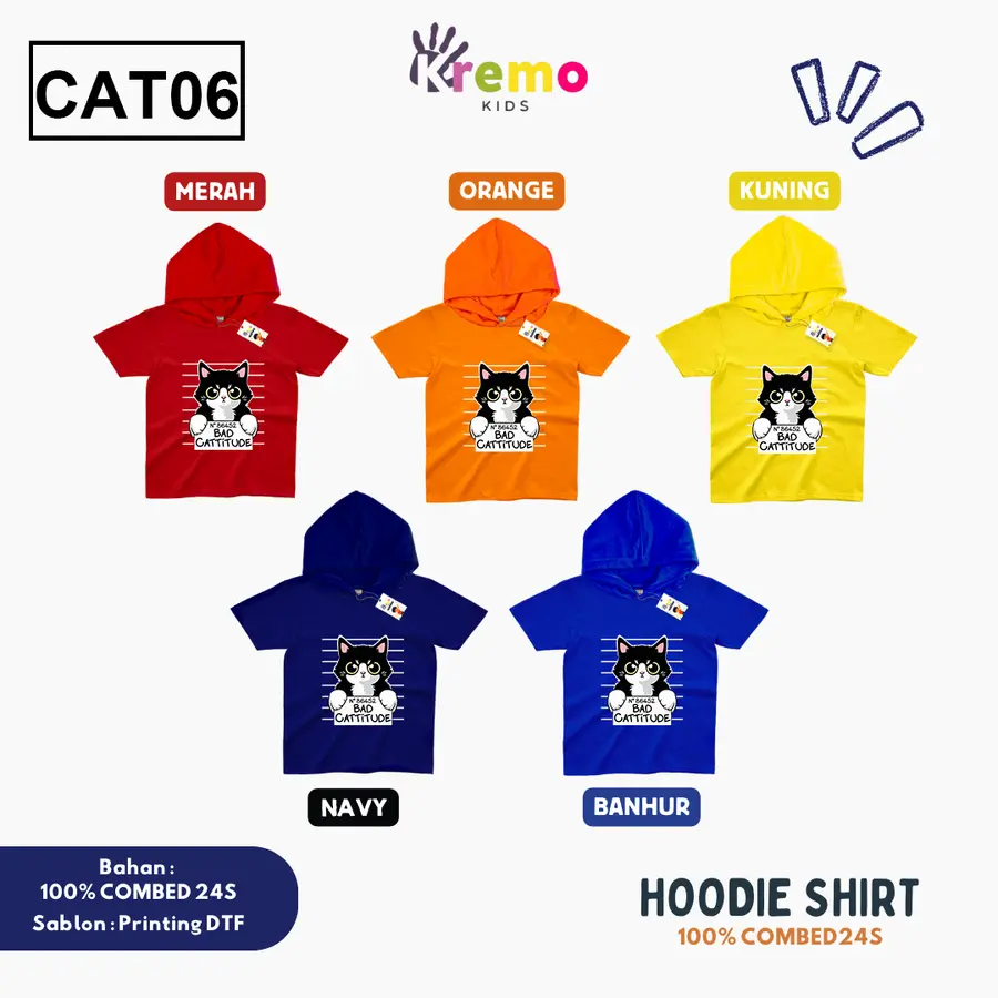 CAT06 - Hoodie Kids Combed 24s Pendek [Varian: S (3-4 y) / Biru]