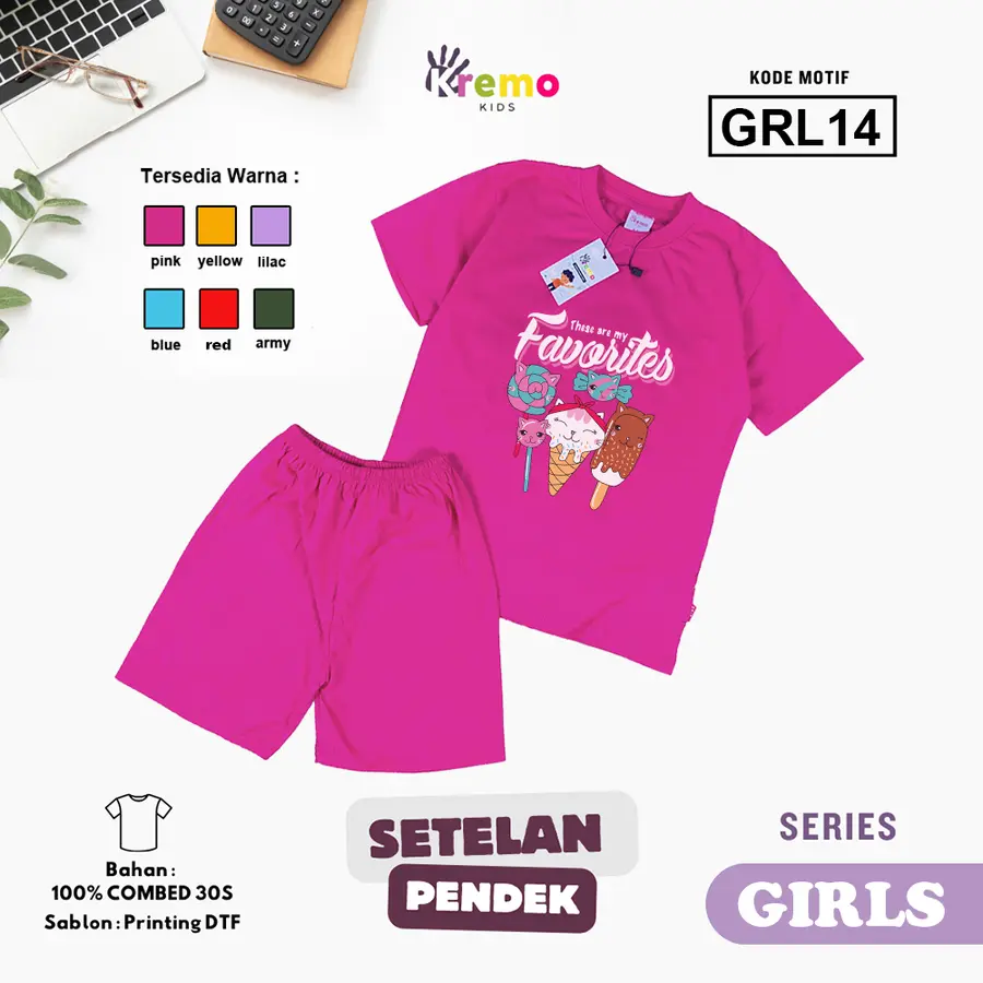 GRL14 - Setelan Kids Combed 30s Pendek [Varian: S (3-4 y) / Army]