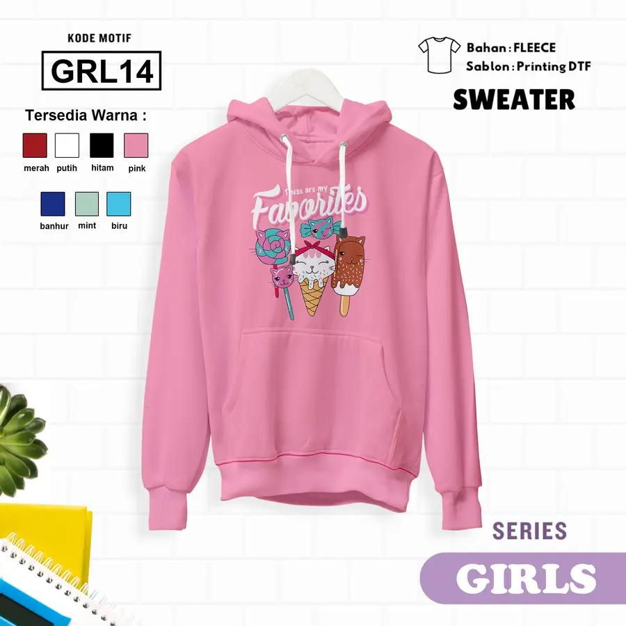 GRL14 - Sweter Kids Fleece Panjang [Varian: L (5-6 y) / Biru]