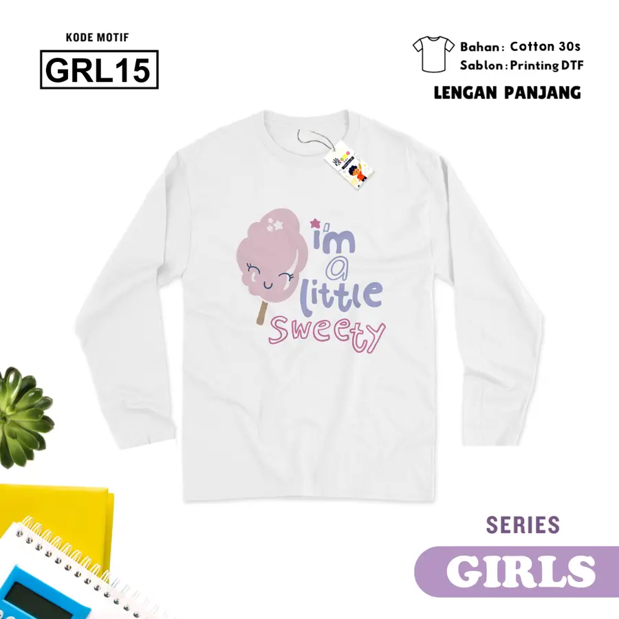 GRL15 - Kaos Kids/Junior Cotton 30s Panjang [Varian: S Kids (1-2 y) / Biru Turkish]