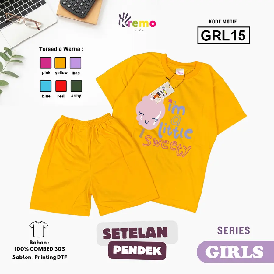 GRL15 - Setelan Kids Combed 30s Pendek [Varian: S (3-4 y) / Army]