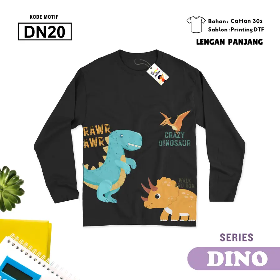 DN20 - Kaos Dewasa Cotton 30s Panjang [Varian: M / Hitam]