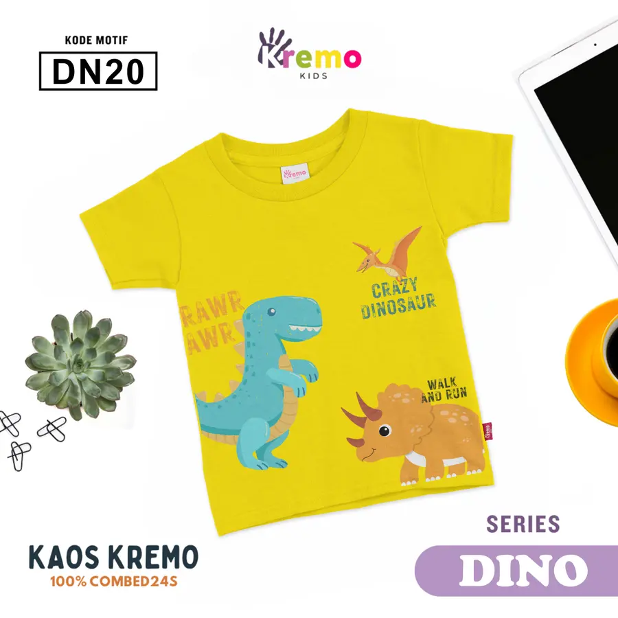 DN20 - Kaos Kids Combed 24s Pendek [Varian: S (3-4 y) / Biru]