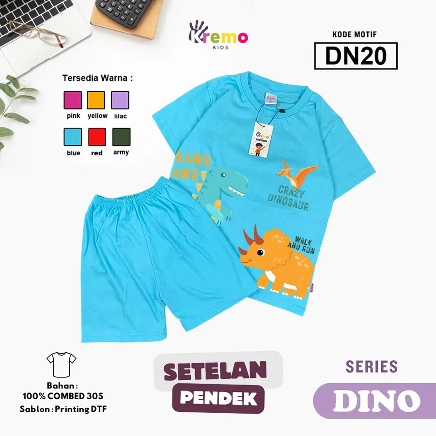 DN20 - Setelan Kids Combed 30s Pendek [Varian: S (3-4 y) / Army]