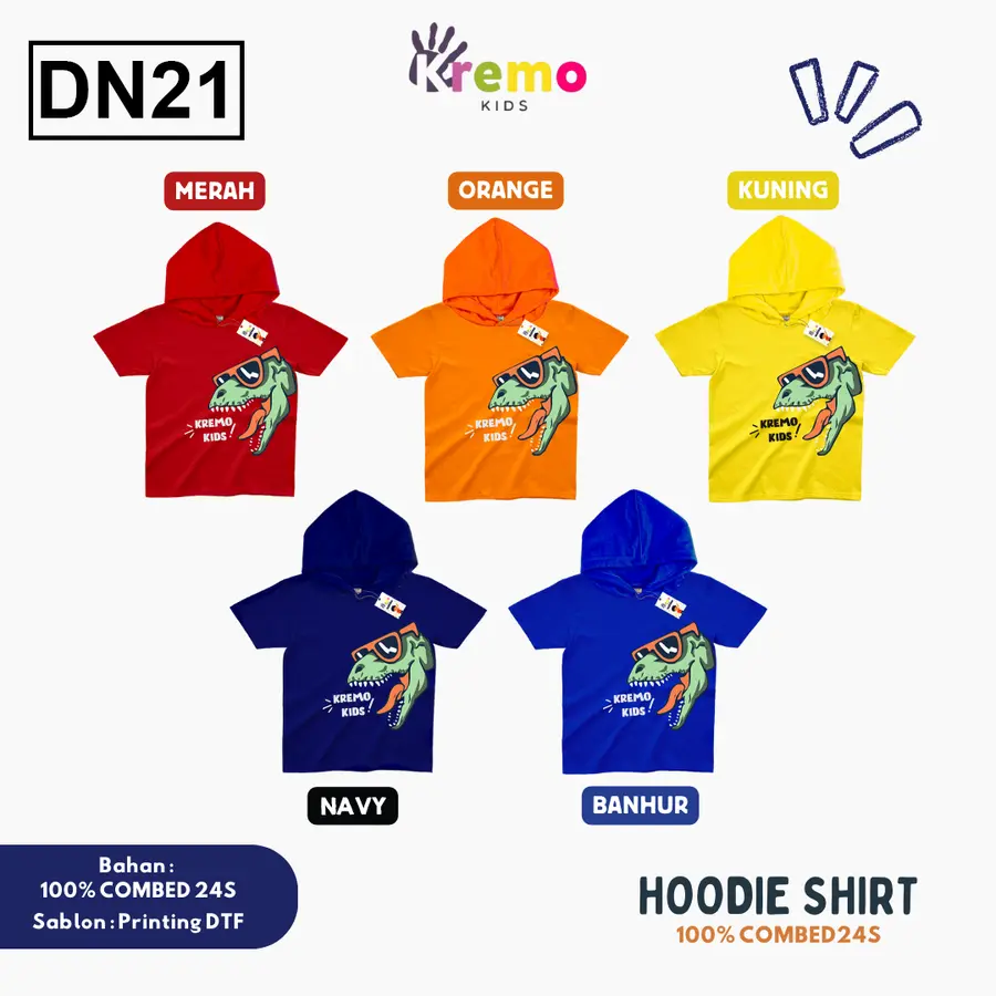 DN21 - Hoodie Kids Combed 24s Pendek [Varian: S (3-4 y) / Biru]