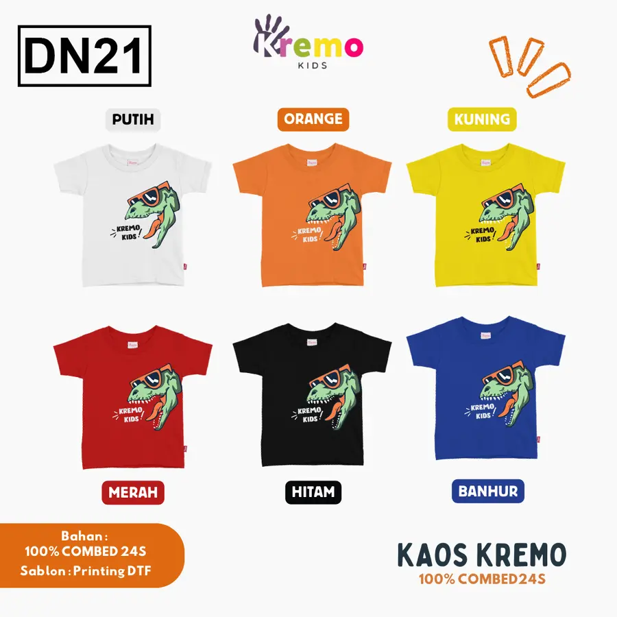 DN21 - Kaos Kids Combed 24s Pendek [Varian: S (3-4 y) / Biru]