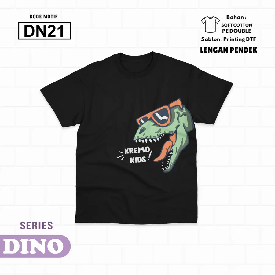 DN21 - Kaos Kids Soft Cotton Pendek [Varian: L (5-6 y) / Hitam]