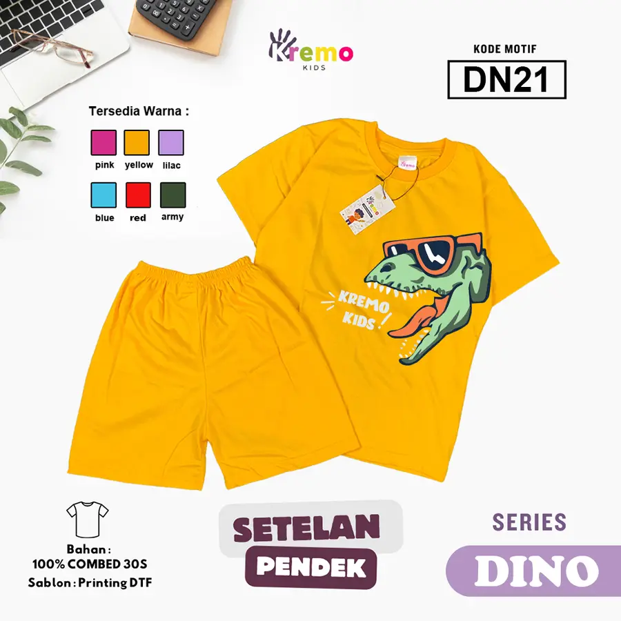 DN21 - Setelan Kids Combed 30s Pendek [Varian: S (3-4 y) / Army]