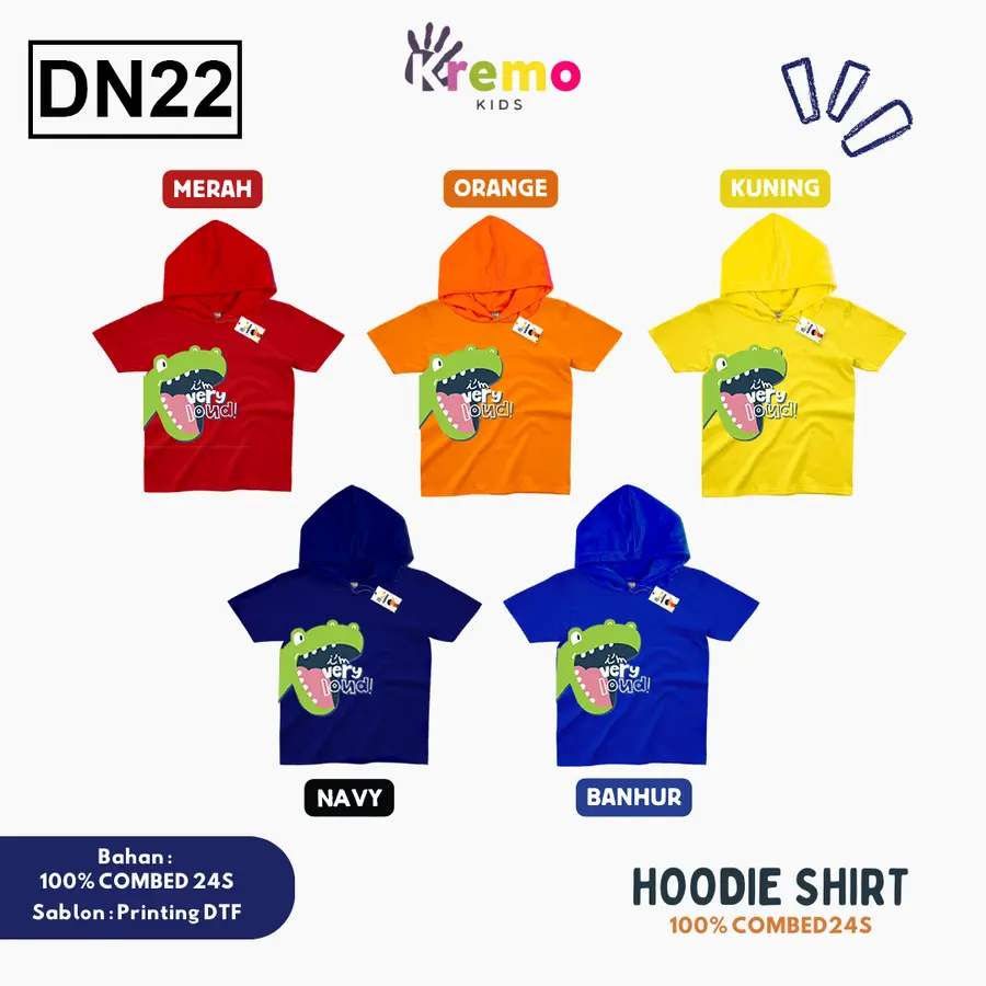 DN22 - Hoodie Kids Combed 24s Pendek [Varian: S (3-4 y) / Biru]