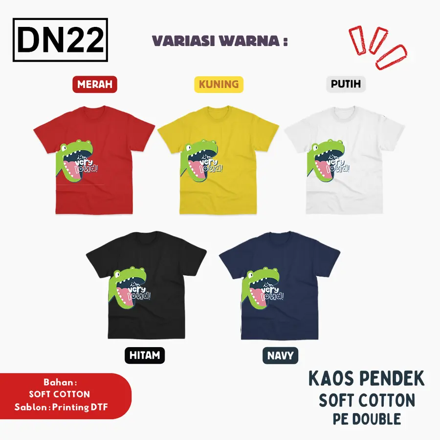 DN22 - Kaos Kids Soft Cotton Pendek [Varian: L (5-6 y) / Hitam]