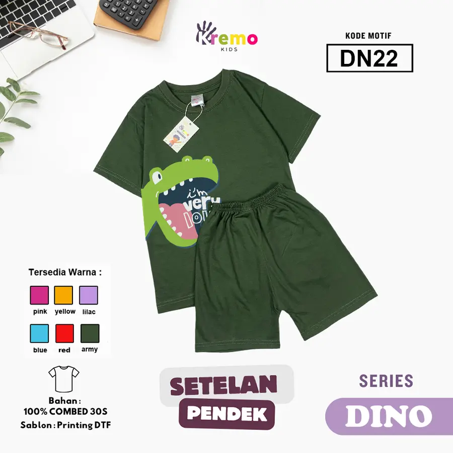DN22 - Setelan Kids Combed 30s Pendek [Varian: S (3-4 y) / Army]