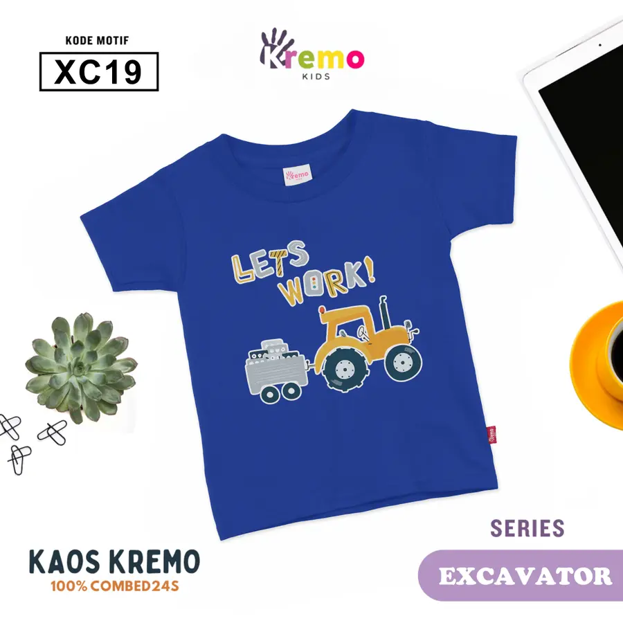 XC19 - Kaos Kids Combed 24s Pendek [Varian: S (3-4 y) / Biru]