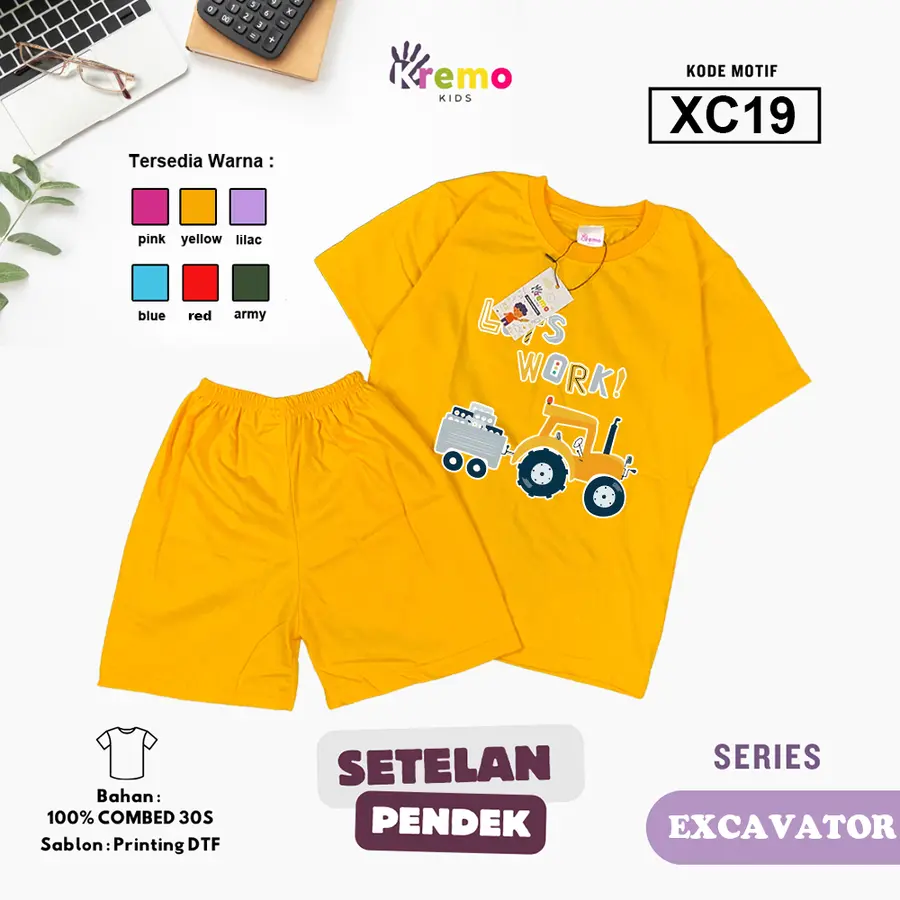 XC19 - Setelan Kids Combed 30s Pendek [Varian: S (3-4 y) / Army]