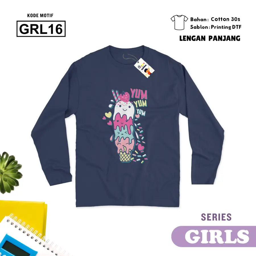 GRL16 - Kaos Dewasa Cotton 30s Panjang [Varian: M / Hitam]