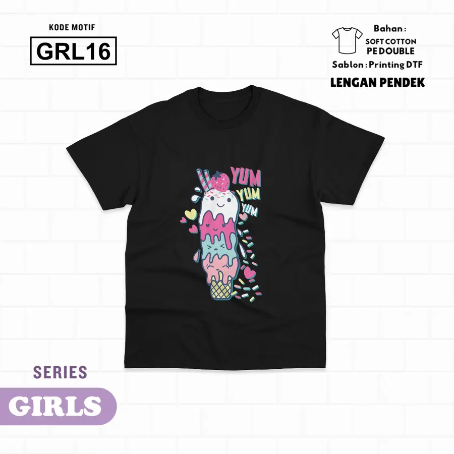 GRL16 - Kaos Kids Soft Cotton Pendek [Varian: L (5-6 y) / Hitam]